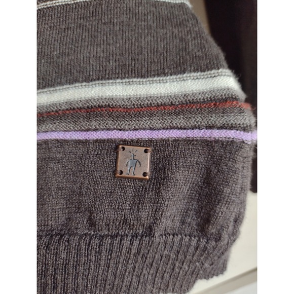 Smartwool Brown Purple Striped Merino Wool Pullover Hoodie Sweater S XS Gorpcore - Picture 3 of 8